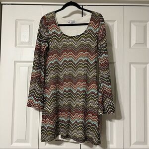 Dress M young at heart chevron 70s hippie disco bell sleeve flare sleeve